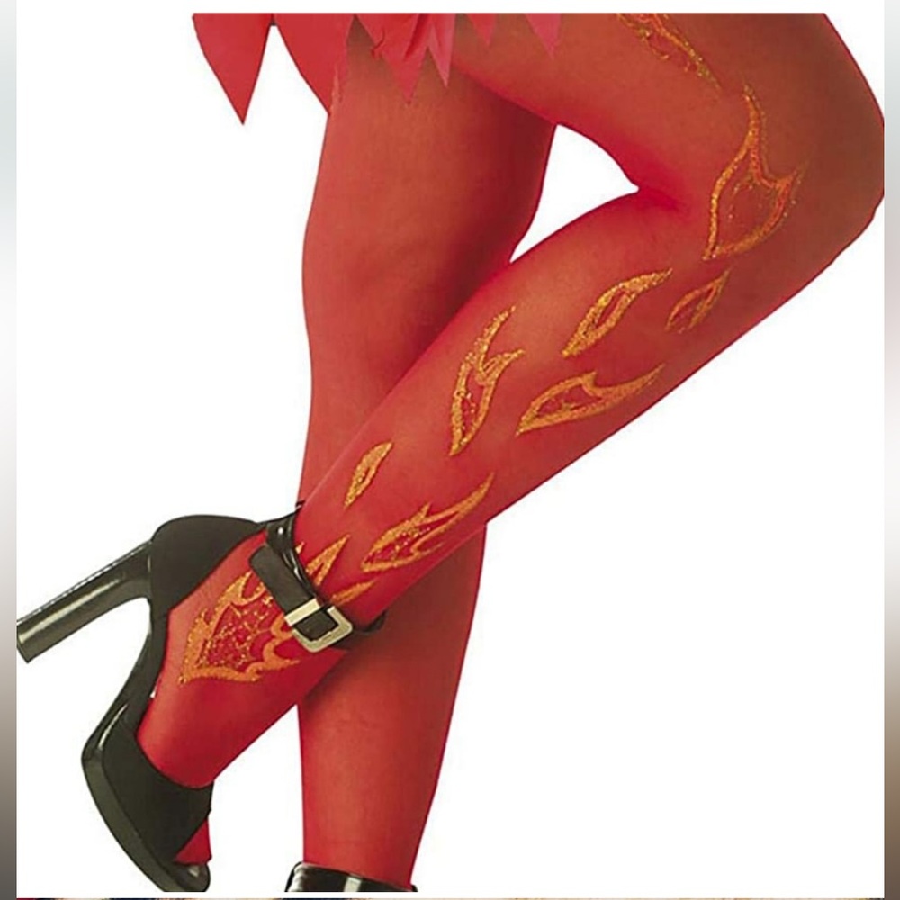 Red glitter flame Pantyhose disguise NEW OSFM Halloween costume devil tights